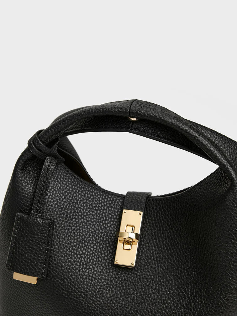 C-H-A-R-L-E-S & K-E-I-T-H Chance Turn-Lock Bucket Bag 2pc Set – Premium Women Bag (Black)