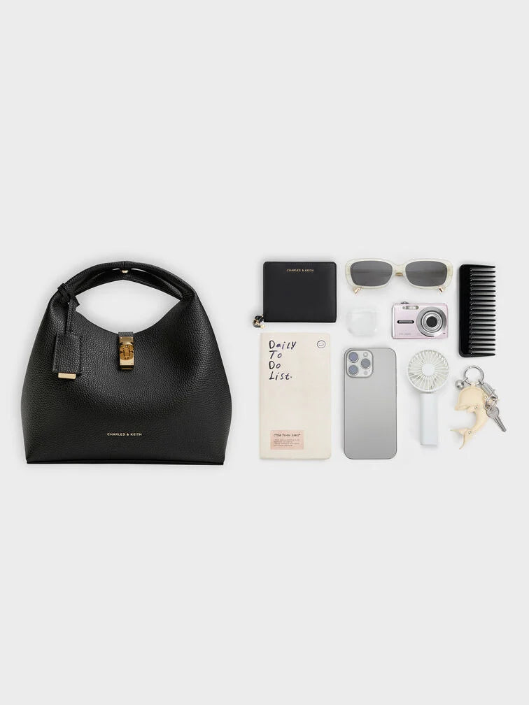 C-H-A-R-L-E-S & K-E-I-T-H Chance Turn-Lock Bucket Bag 2pc Set – Premium Women Bag (Black)
