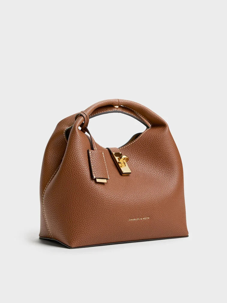 C-H-A-R-L-E-S & K-E-I-T-H Chance Turn-Lock Bucket Bag 2pc Set – Premium Women Bag (Brown)