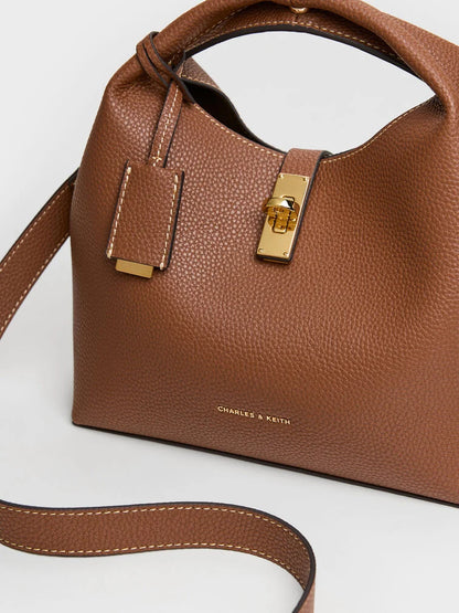 C-H-A-R-L-E-S & K-E-I-T-H Chance Turn-Lock Bucket Bag 2pc Set – Premium Women Bag (Brown)