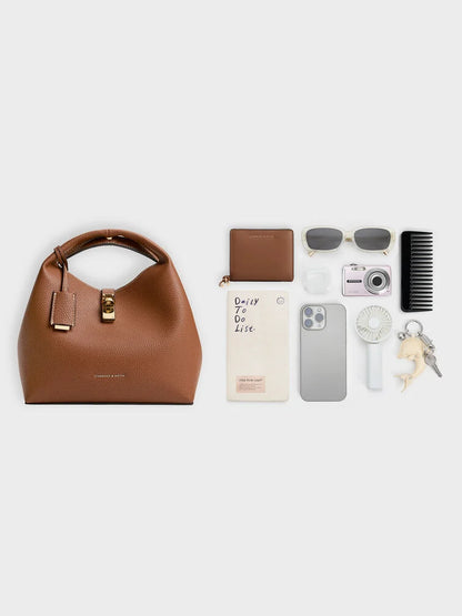 C-H-A-R-L-E-S & K-E-I-T-H Chance Turn-Lock Bucket Bag 2pc Set – Premium Women Bag (Brown)
