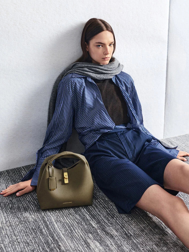 C-H-A-R-L-E-S & K-E-I-T-H Chance Turn-Lock Bucket Bag 2pc Set – Premium Women Bag (Olive Green))