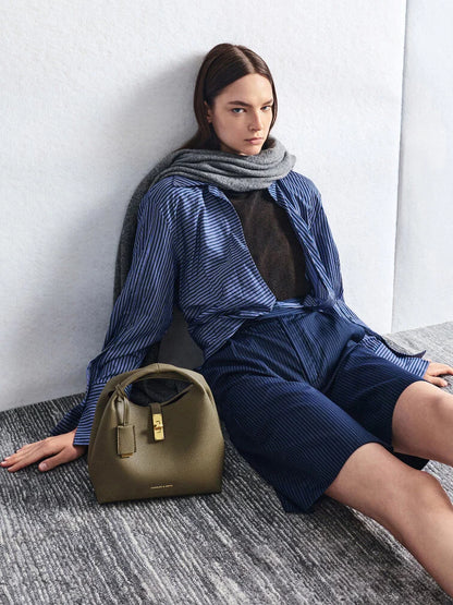 C-H-A-R-L-E-S & K-E-I-T-H Chance Turn-Lock Bucket Bag 2pc Set – Premium Women Bag (Olive Green))