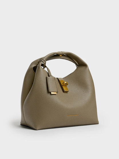 C-H-A-R-L-E-S & K-E-I-T-H Chance Turn-Lock Bucket Bag 2pc Set – Premium Women Bag (Olive Green))