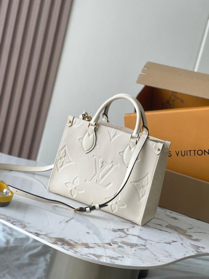 L-O-U-I-S V-U-I-T-T-O-N OnTheGo Handbag with Pouch – 2PC Luxe Women Bag Set (White)