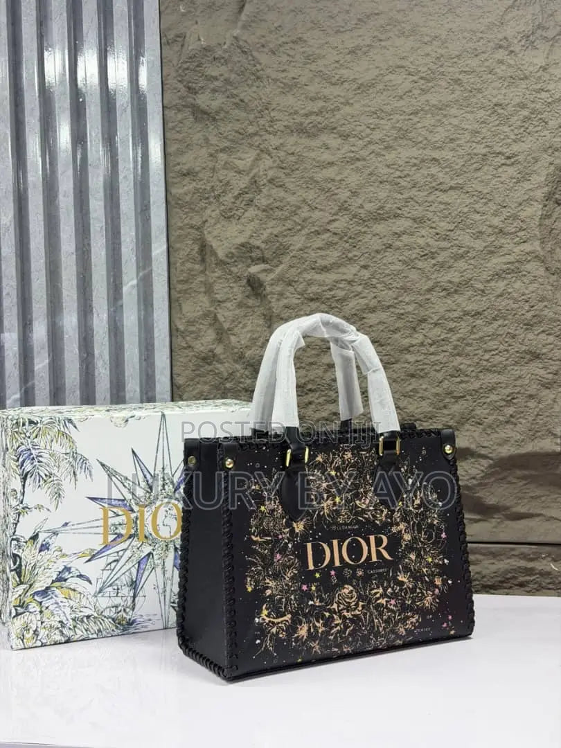 C-H-R-I-S-T-I-A-N D-I-O-R Structured Tote Bag – Premium Quality | Double Box Packaging | Black with Beige Design