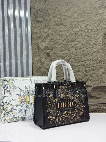 C-H-R-I-S-T-I-A-N D-I-O-R Structured Tote Bag – Premium Quality | Double Box Packaging | Black with Beige Design