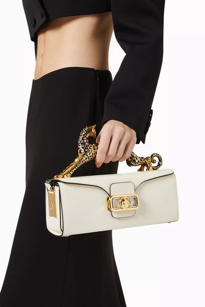 L-A-N-V-I-N Inspired Rateau Pencil Cat Shoulder Bag – Elegant Luxe Women Bag (White)