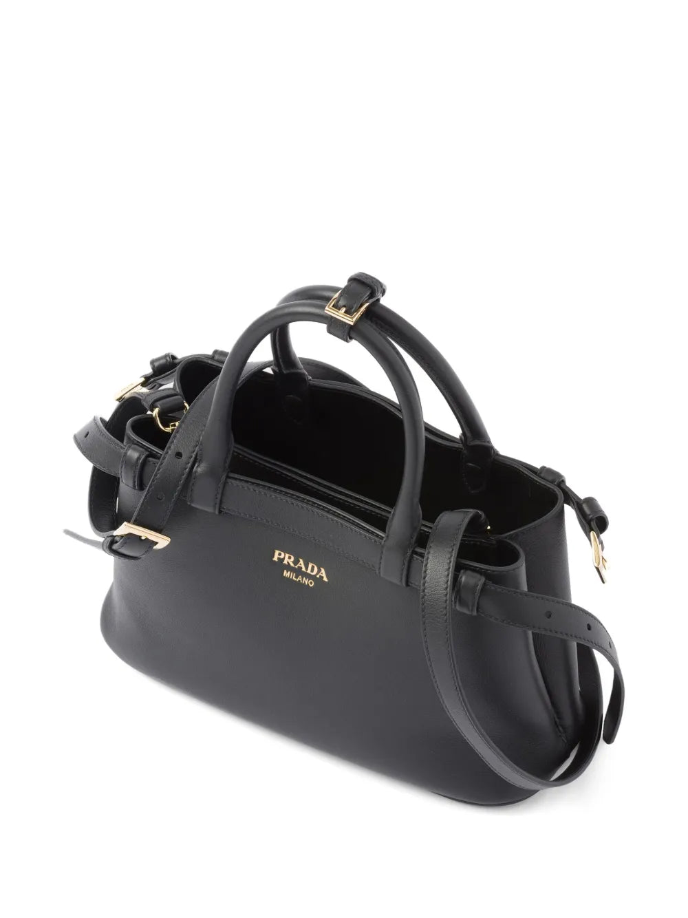P-R-A-D-A Buckle Small Handbag with Double Belt – Elegant Luxe Women Bag (Black)