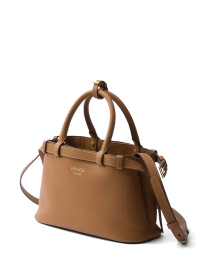 P-R-A-D-A Buckle Small Handbag with Double Belt – Elegant Luxe Women Bag (Brown)