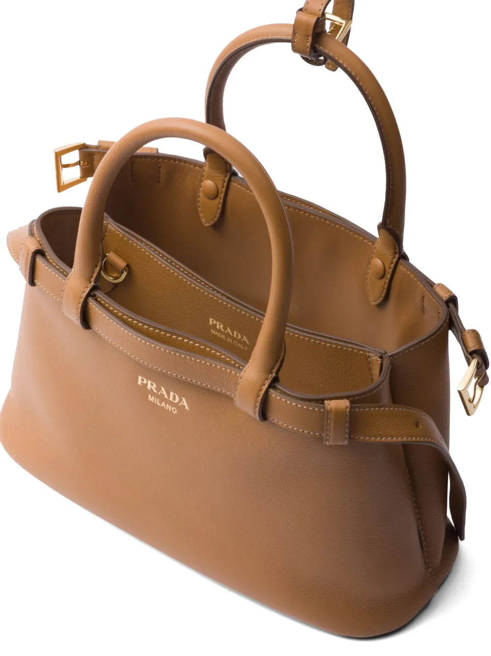 P-R-A-D-A Buckle Small Handbag with Double Belt – Elegant Luxe Women Bag (Brown)