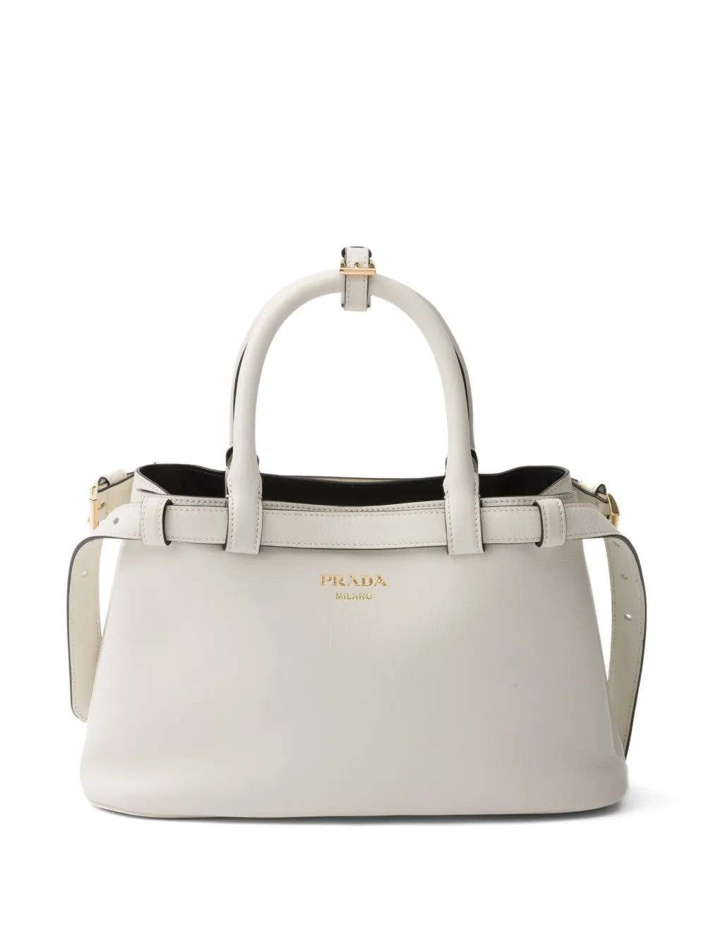 P-R-A-D-A Buckle Small Handbag with Double Belt – Elegant Luxe Women Bag (White/Grey)