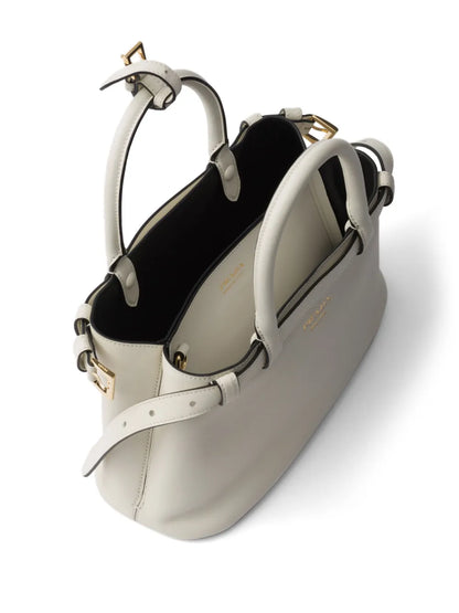 P-R-A-D-A Buckle Small Handbag with Double Belt – Elegant Luxe Women Bag (White/Grey)