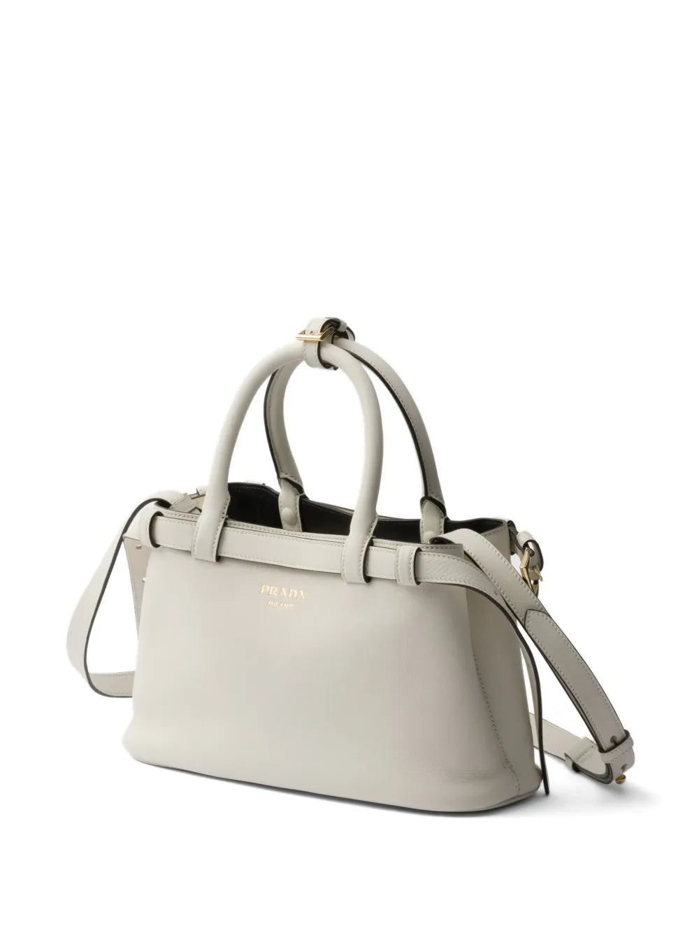 P-R-A-D-A Buckle Small Handbag with Double Belt – Elegant Luxe Women Bag (White/Grey)