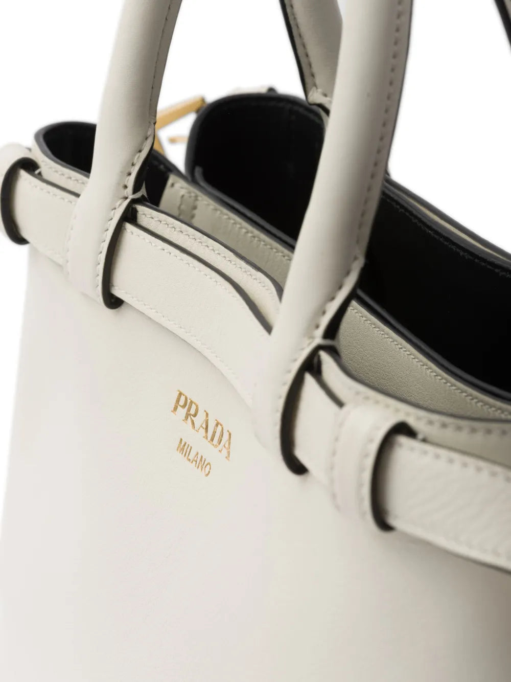 P-R-A-D-A Buckle Small Handbag with Double Belt – Elegant Luxe Women Bag (White/Grey)