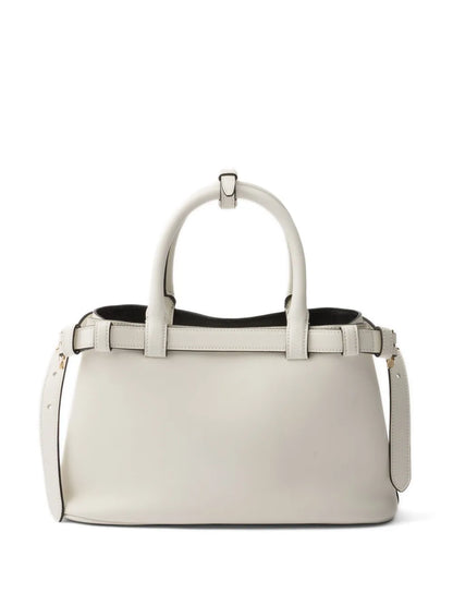 P-R-A-D-A Buckle Small Handbag with Double Belt – Elegant Luxe Women Bag (White/Grey)