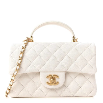 C-H-A-N-E-L Quilted Mini Top Handle Rectangular Flap Bag – Luxury Women Bag (White)