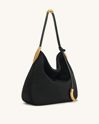 J-W P-E-I Nina Metal Charm Hobo Bag – Modern Luxe Women Bag (Black)