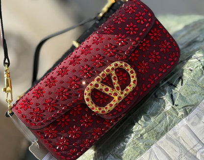 V-A-L-E-N-T-I-N-O G-A-R-A-V-A-N-I Locò Small Shoulder Women Bag – Crystal Floral Edition (Red)