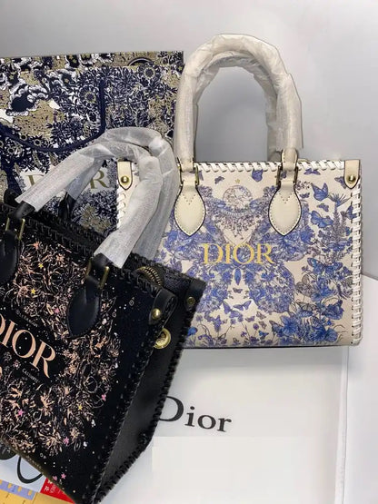 C-H-R-I-S-T-I-A-N D-I-O-R Structured Tote Bag – Premium Quality | Double Box Packaging | Off White with Blue Design