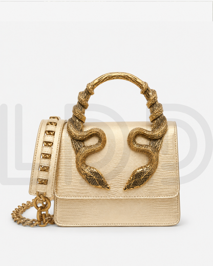 R-O-B-E-R-T-O C-A-V-A-L-L-I Borsa Bordeaux Con Serpenti – Luxury Statement Women Bag (Gold)
