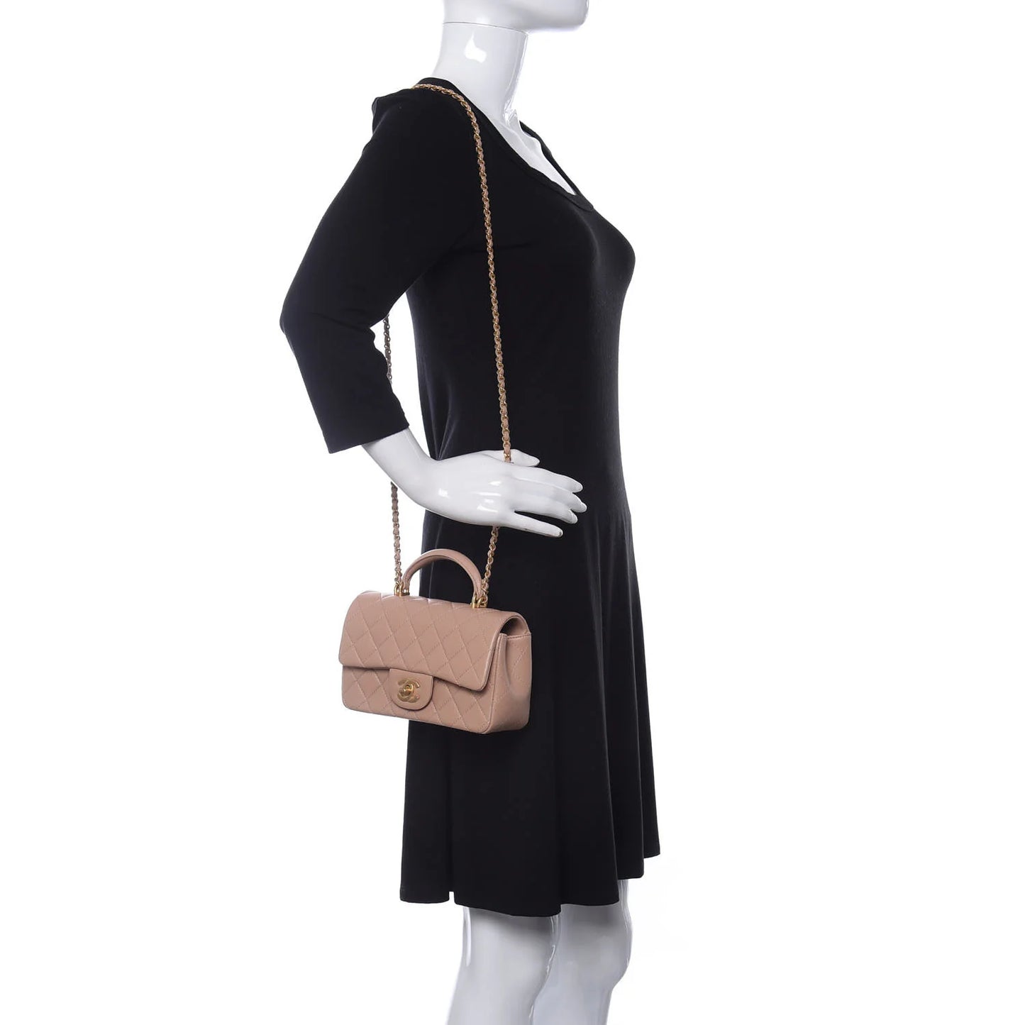 C-H-A-N-E-L Quilted Mini Top Handle Rectangular Flap Bag – Luxury Women Bag (Peach/Beige)