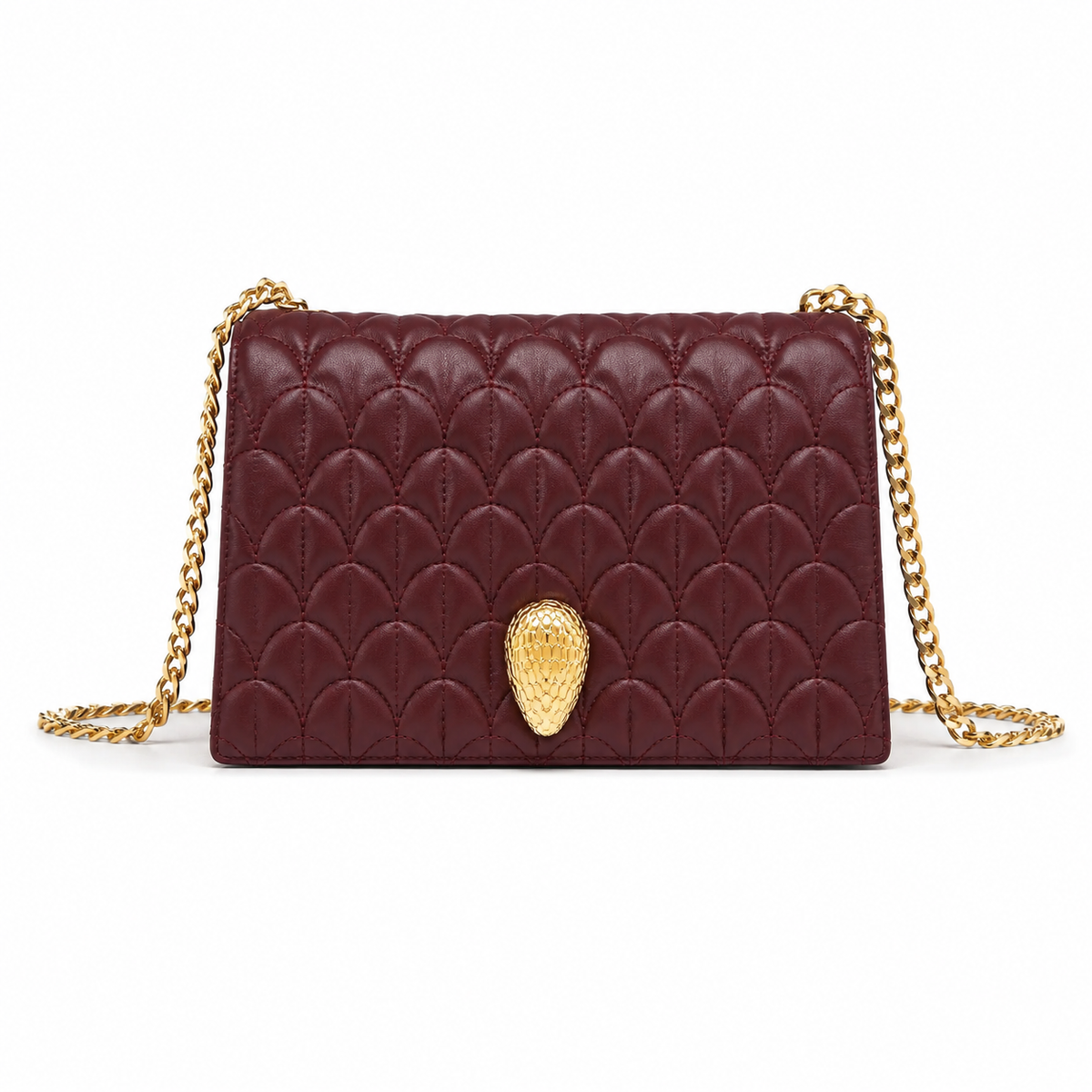 B-V-L-G-A-R-I Serpenti Sugarloaf Quilted Shoulder Bag – Master Quality | Box Packaging | Maroon