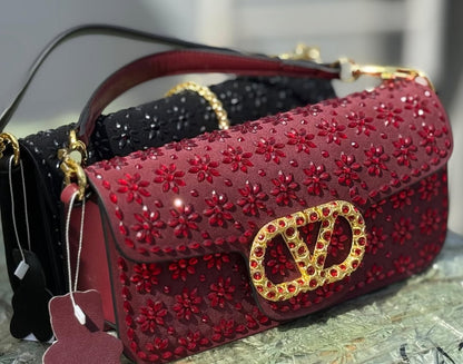 V-A-L-E-N-T-I-N-O G-A-R-A-V-A-N-I Locò Small Shoulder Women Bag – Crystal Floral Edition (Red)