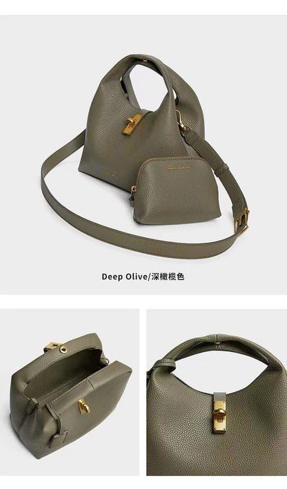 C-H-A-R-L-E-S & K-E-I-T-H Chance Turn-Lock Bucket Bag 2pc Set – Premium Women Bag (Olive Green))