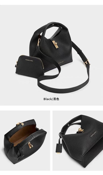 C-H-A-R-L-E-S & K-E-I-T-H Chance Turn-Lock Bucket Bag 2pc Set – Premium Women Bag (Black)