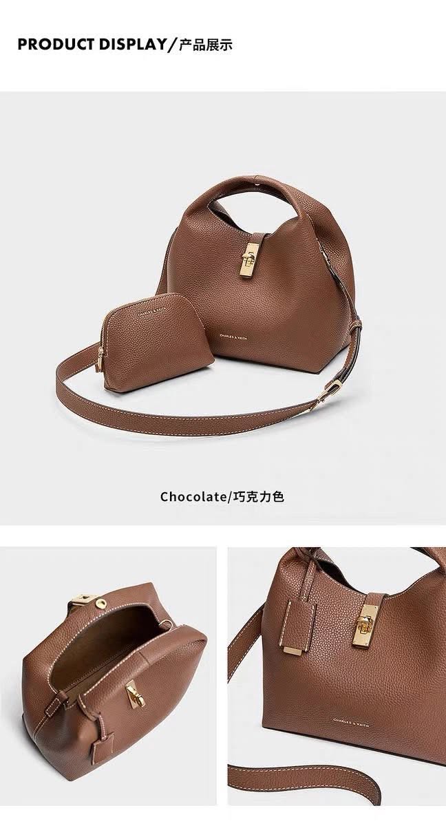 C-H-A-R-L-E-S & K-E-I-T-H Chance Turn-Lock Bucket Bag 2pc Set – Premium Women Bag (Brown)