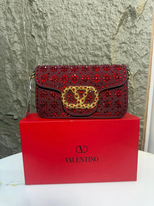 V-A-L-E-N-T-I-N-O G-A-R-A-V-A-N-I Locò Small Shoulder Women Bag – Crystal Floral Edition (Red)