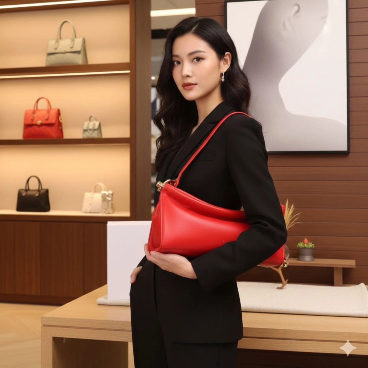 A-L-A-Ï-A Le Click East West Medium Shoulder Women Bag – Elegant Edition (Red)
