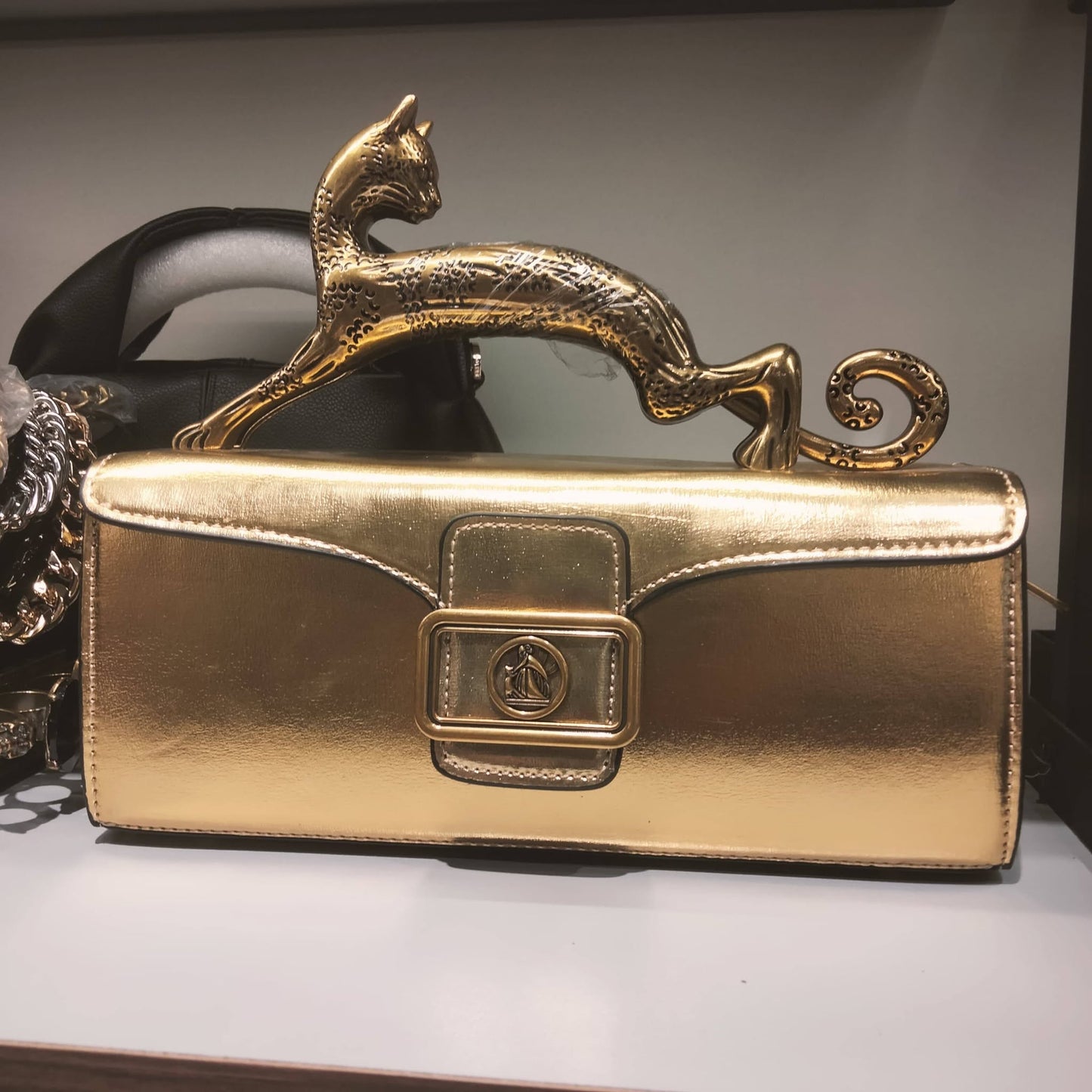 L-A-N-V-I-N Inspired Rateau Pencil Cat Shoulder Bag – Elegant Luxe Women Bag (Gold)