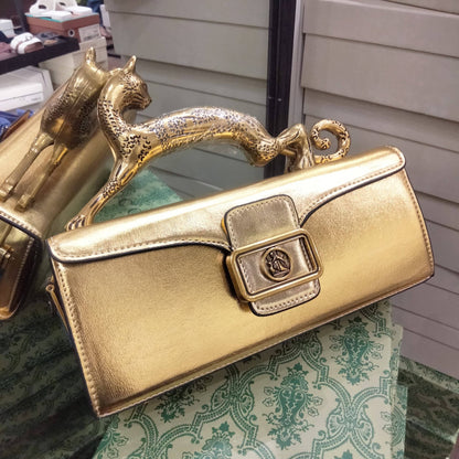 L-A-N-V-I-N Inspired Rateau Pencil Cat Shoulder Bag – Elegant Luxe Women Bag (Gold)