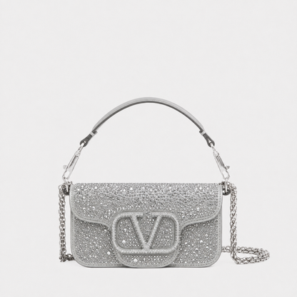 V-A-L-E-N-T-I-N-O G-A-R-A-V-A-N-I Locò-Style Shoulder Bag – Crystal Embellished | Master Quality | White & Blue