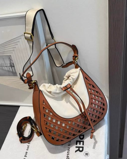 Z-A-R-A Contrasting Bucket Bag – Master Quality Crossbody Women Bag (Brown with Off White)