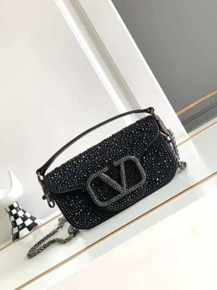 V-A-L-E-N-T-I-N-O G-A-R-A-V-A-N-I Locò-Style Shoulder Bag – Crystal Embellished | Master Quality | Black