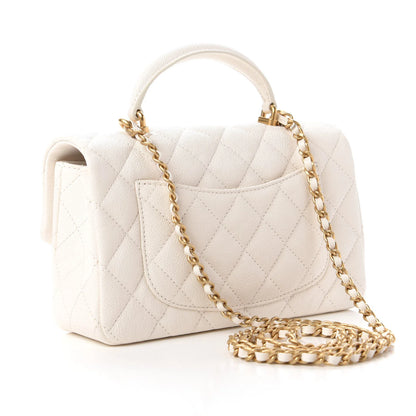 C-H-A-N-E-L Quilted Mini Top Handle Rectangular Flap Bag – Luxury Women Bag (White)