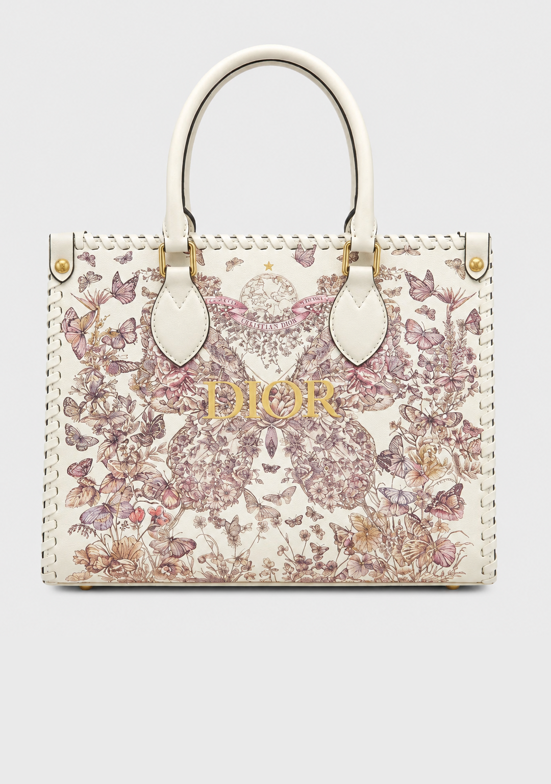 C-H-R-I-S-T-I-A-N D-I-O-R Structured Tote Bag – Premium Quality | Double Box Packaging | Off White with Pink Design