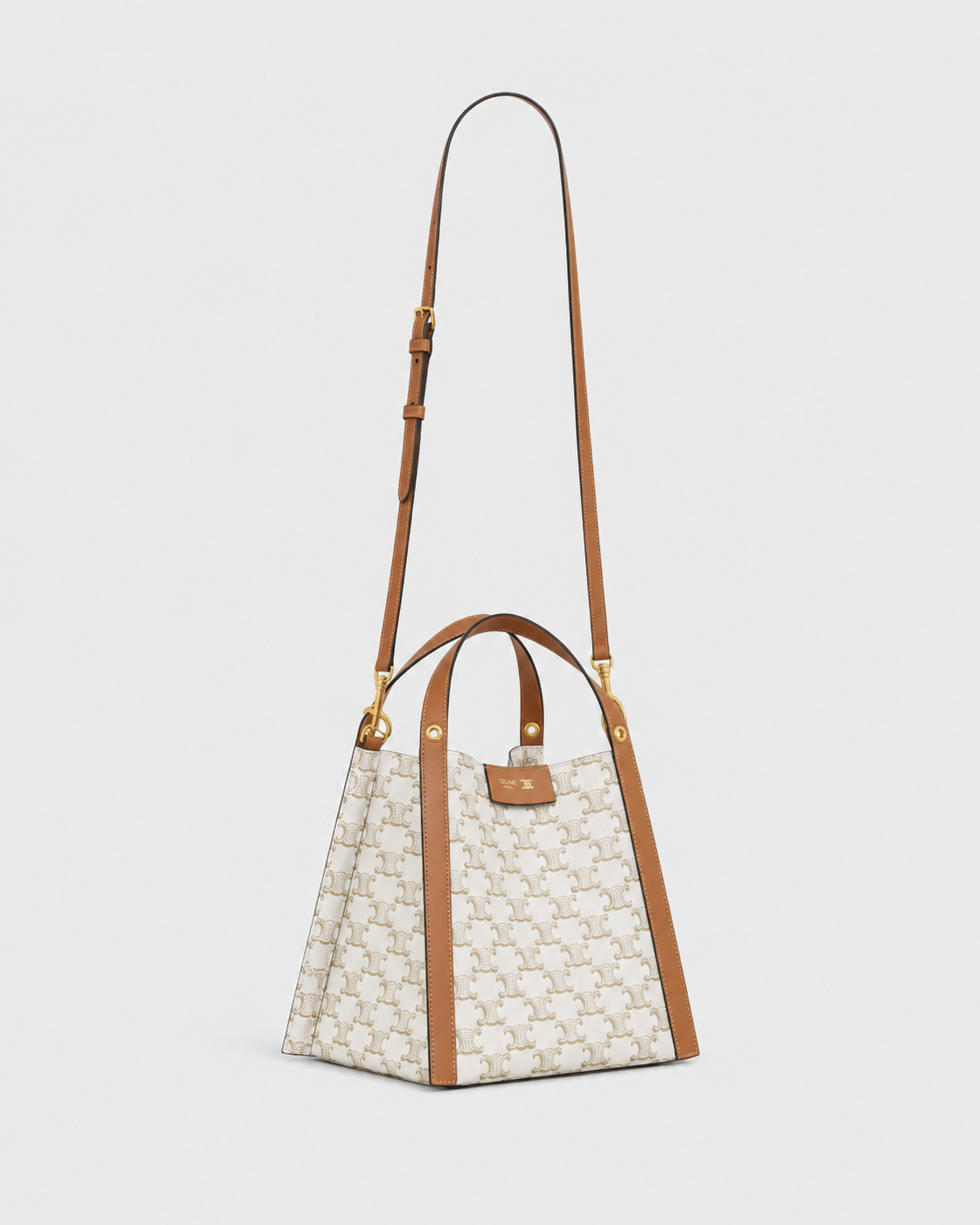 C-E-L-I-N-E Small Cube Bag in Triomphe Canvas – Everyday Luxe Women Bag (White/Brown)