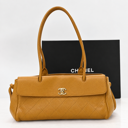 C-H-A-N-E-L Grained Calfskin Stitched Urban Essentials Shopping Bag | Gold Hardware | Luxury Women Bag (Mustard)