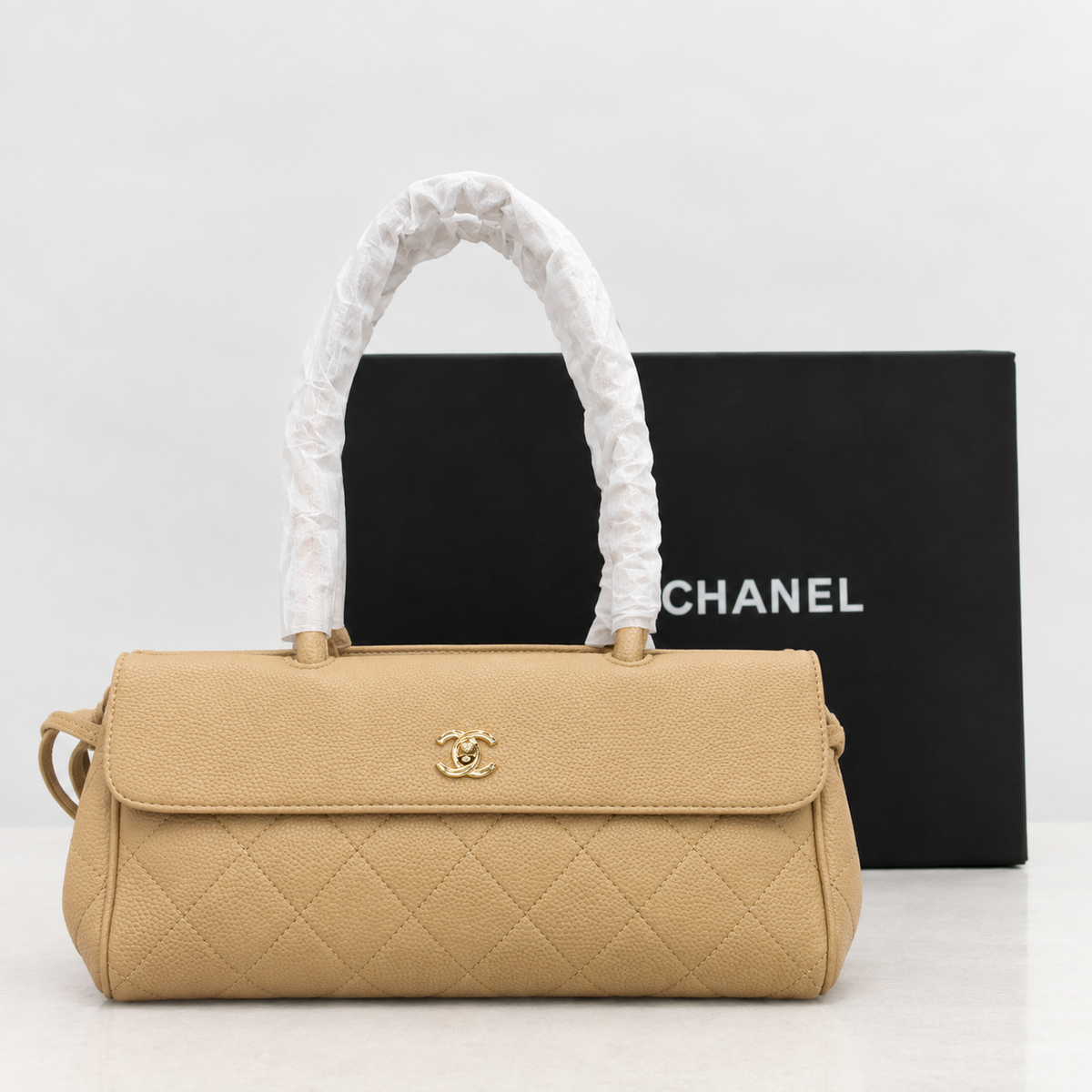 C-H-A-N-E-L Grained Calfskin Stitched Urban Essentials Shopping Bag | Gold Hardware | Luxury Women Bag (Cream)