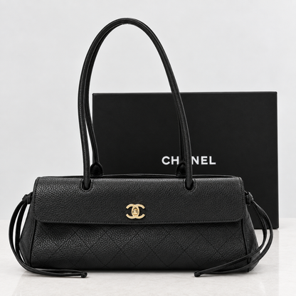 C-H-A-N-E-L Grained Calfskin Stitched Urban Essentials Shopping Bag | Gold Hardware | Luxury Women Bag (Black)