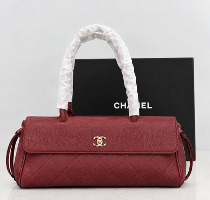 C-H-A-N-E-L Grained Calfskin Stitched Urban Essentials Shopping Bag | Gold Hardware | Luxury Women Bag (Maroon)