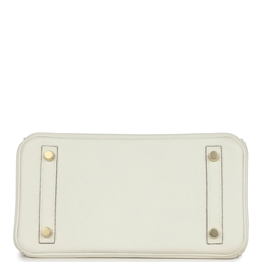 Hermes Birkin 25 Leather Gold Hardware Handbag Bag for Women (White Matt)