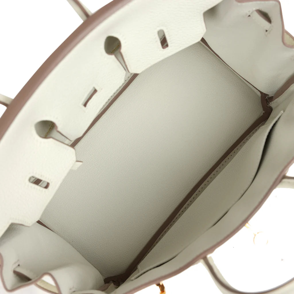Hermes Birkin 25 Leather Gold Hardware Handbag Bag for Women (White Matt)