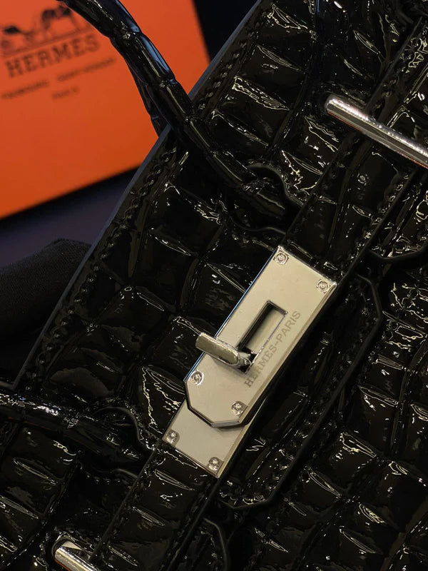 H-E-R-M-È-S Style Croc-Embossed Mini Top-Handle Women Bag – Luxury Inspired (Black)