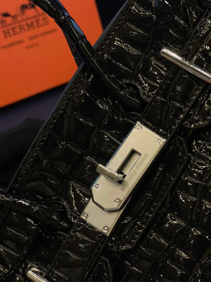 H-E-R-M-È-S Style Croc-Embossed Mini Top-Handle Women Bag – Luxury Inspired (Black)
