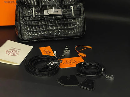 H-E-R-M-È-S Style Croc-Embossed Mini Top-Handle Women Bag – Luxury Inspired (Black)